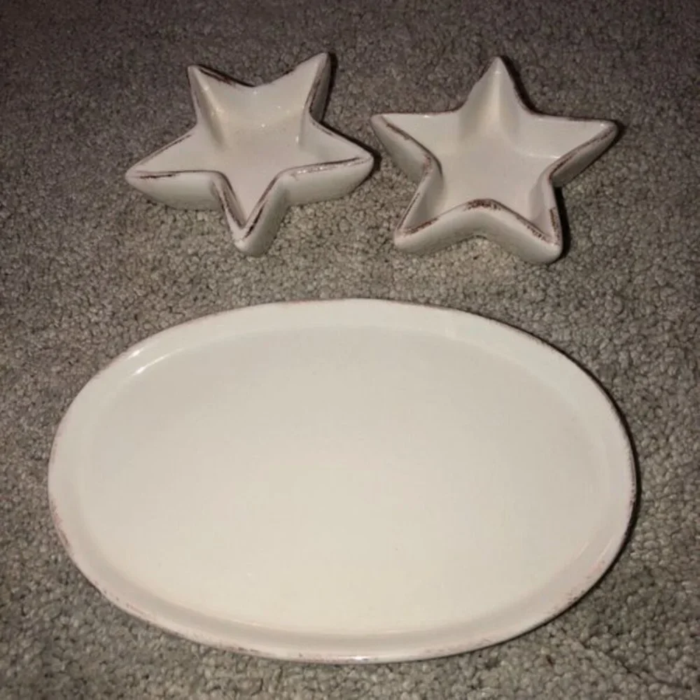 Pottery Barn Star Salt And Pepper Tray 3 pc. Set
